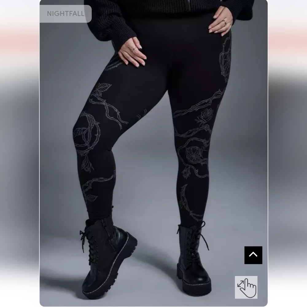 Nightfall Torrid Black Tattoo Floral  Look Print Leggings Plus Size 4x.